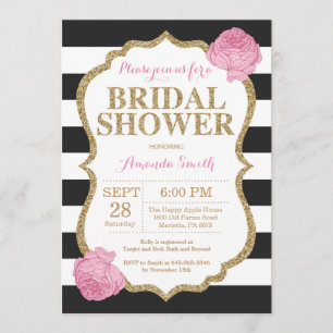 Black Pink and Gold Bridal Shower Invitation Kaart