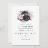 Black Pink and Silver Rozen Wedding Kaart (Voorkant)