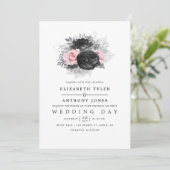 Black Pink and Silver Rozen Wedding Kaart (Staand voorkant)