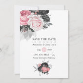 Black Pink and Silver Rozen Wedding Save The Date (Voorkant)