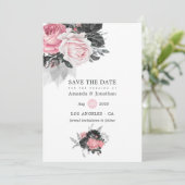 Black Pink and Silver Rozen Wedding Save The Date (Staand voorkant)