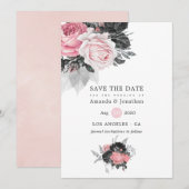 Black Pink and Silver Rozen Wedding Save The Date (Voorkant / Achterkant)