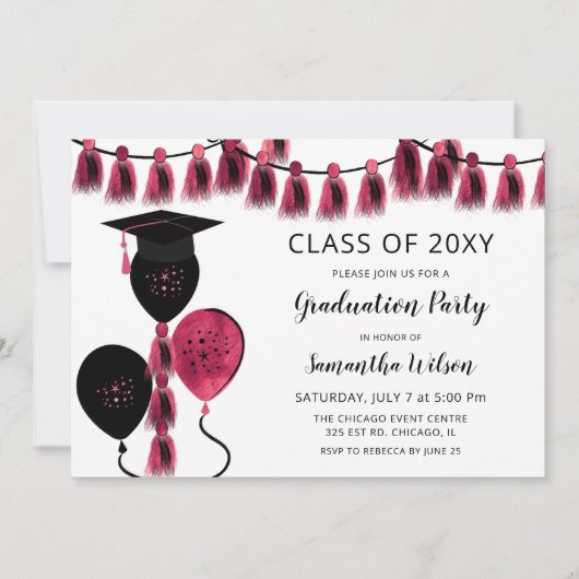 Black Pink Balloons Afstudeerder Pet Graduparty Kaart (Voorkant)