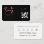 Black Pink Beauty Professional QR Code Loyalty Visitekaartje (Voorkant / Achterkant)