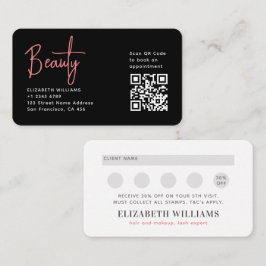 Black Pink Beauty Professional QR Code Loyalty Visitekaartje