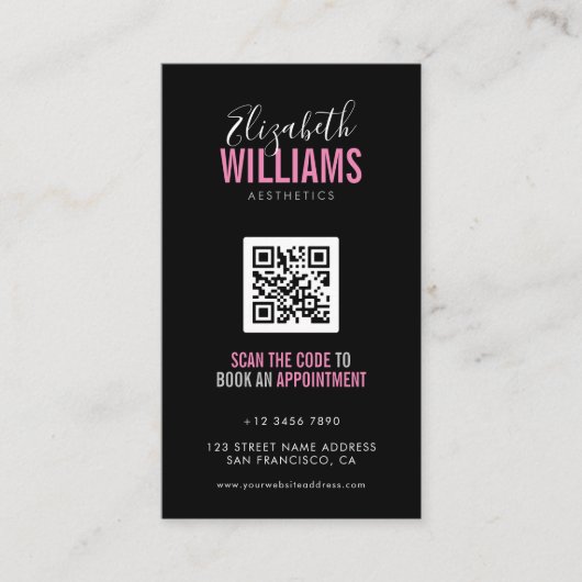 Black Pink Beauty Salon QR Code Loyalty & Black Pi Visitekaartje (Voorkant)