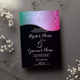 Black Pink Blauwgroen gradiënt Floral Damask Weddi Kaart