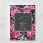 Black Pink Bloem | Zwarte en Witte Foto Bruiloft Save The Date (Voorkant)