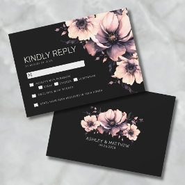 Black Pink Bloemen Bruiloft RSVP Kaart Notitiekaartje