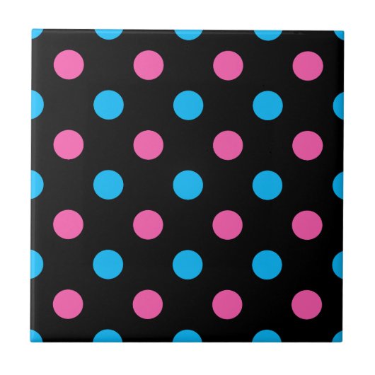 Black Pink Blue Polka Dot Pattern Tegeltje (Voorkant)