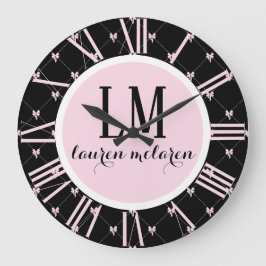 Black & Pink Bow Monogram Grote Klok
