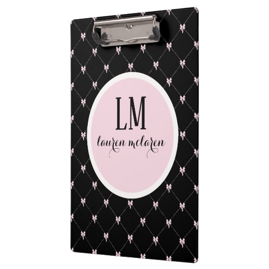 Black & Pink Bow Monogram Klembord (Links)