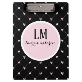 Black & Pink Bow Monogram Klembord