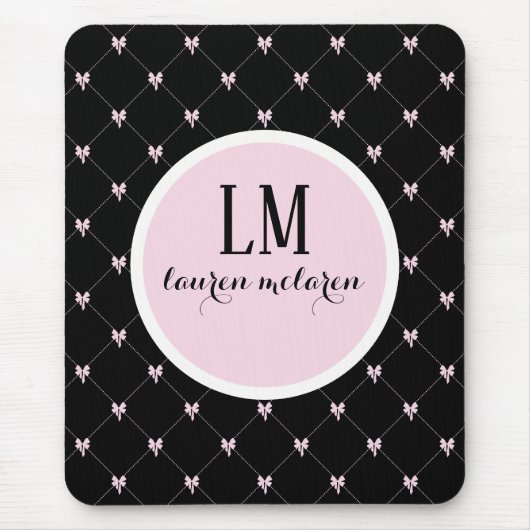 Black & Pink Bow Monogram Muismat (Voorkant)