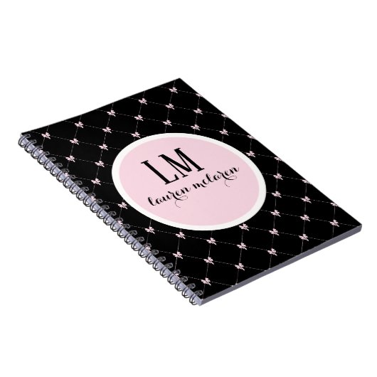 Black & Pink Bow Monogram Notitieboek (Rechterzijde)