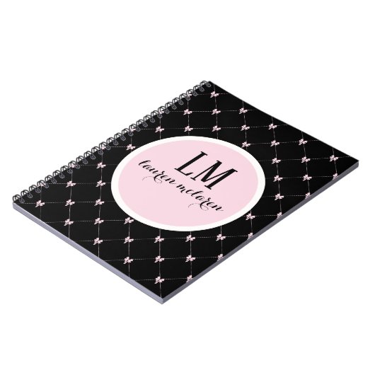 Black & Pink Bow Monogram Notitieboek (Linkerzijde)
