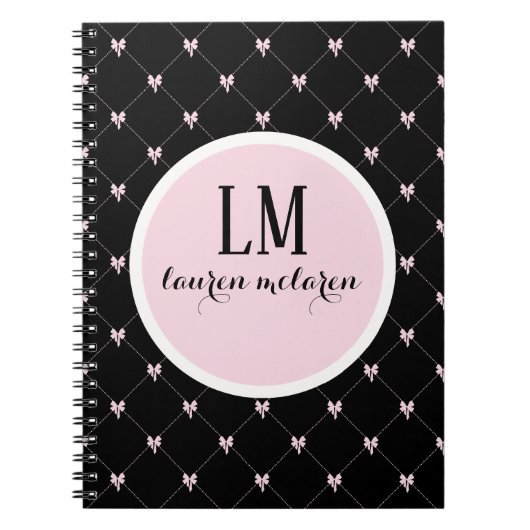 Black & Pink Bow Monogram Notitieboek (Voorkant)
