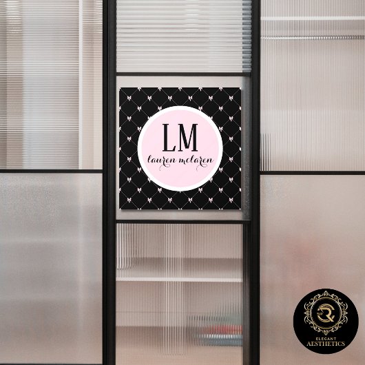 Black & Pink Bow Monogram Raamsticker