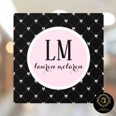 Black & Pink Bow Monogram Raamsticker