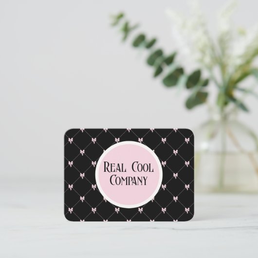 Black & Pink Bow Monogram Visitekaartje (Staand voorkant)