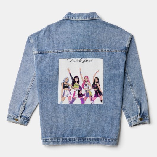Black Pink Cartoon Fan Art Poster Denim Jacket (Achterkant)