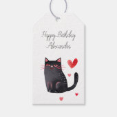 Black Pink Cat Hearts Verjaardag Cadeaulabel (Voorkant)