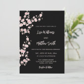 Black Pink Cherry Blossom Photo Wedding Kaart (Staand voorkant)
