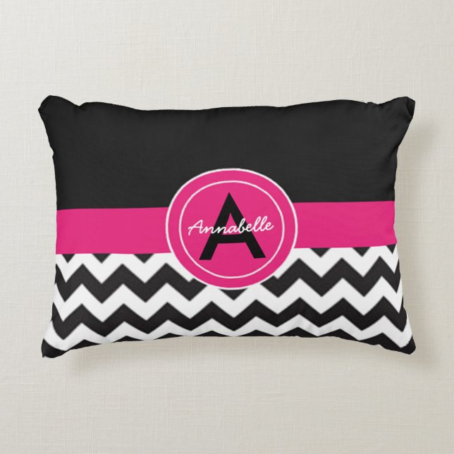 Black Pink Chevron Accent Kussen (Voorkant)