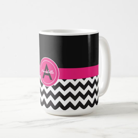 Black Pink Chevron Koffiemok (Voorkant rechts)