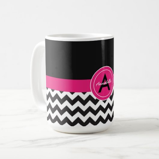 Black Pink Chevron Koffiemok (Voorkant links)
