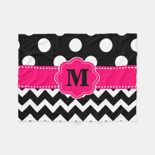 Black Pink Chevron Stippen Monogram Blanket Fleece Deken