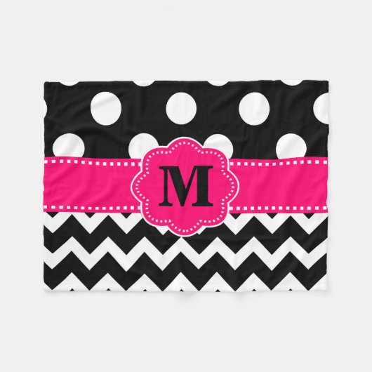 Black Pink Chevron Stippen Monogram Blanket Fleece Deken (Voorkant (Horizontaal))