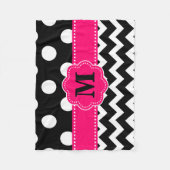 Black Pink Chevron Stippen Monogram Blanket Fleece Deken (Voorkant)