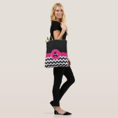 Black Pink Chevron Tote Bag (Op model)