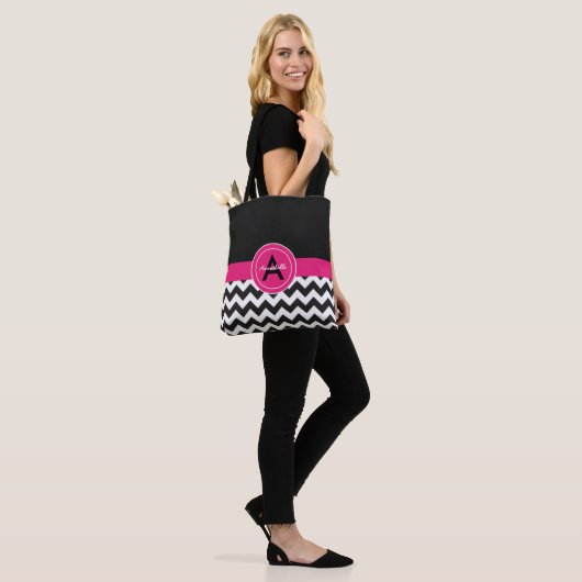 Black Pink Chevron Tote Bag (Op model)