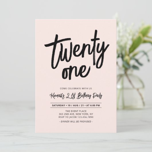 Black & Pink | Chic Twenty One 21e verpartij Kaart (Staand voorkant)