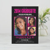 Black Pink Class of 2014 Afstuderen Photo Invite Kaart (Staand voorkant)