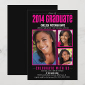 Black Pink Class of 2014 Afstuderen Photo Invite Kaart (Voorkant / Achterkant)