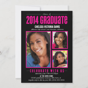 Black Pink Class of 2014 Afstuderen Photo Invite Kaart