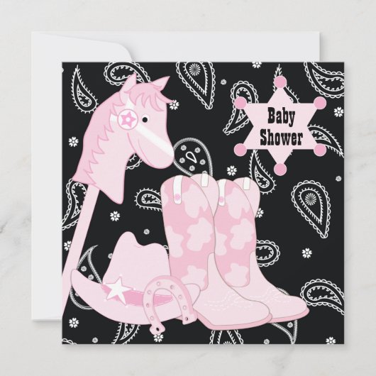 Black Pink Cowgirl Baby Shower Uitnodigingen (Voorkant)