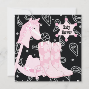 Black Pink Cowgirl Baby Shower Uitnodigingen