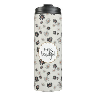 Black Pink Daisy Flowers Floral Pattern Thermosbeker