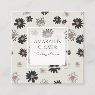 Black Pink Daisy Flowers Vierkante Visitekaartje