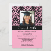 Black Pink Damask Afstuderen Invitation Foto Kaart (Voorkant)
