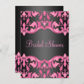 Black/Pink Damask Bruids Douche Uitnodiging (Voorkant / Achterkant)