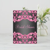Black/Pink Damask Bruids Douche Uitnodiging (Staand voorkant)