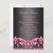 Black/Pink Damask Bruids Douche Uitnodiging (Achterkant)