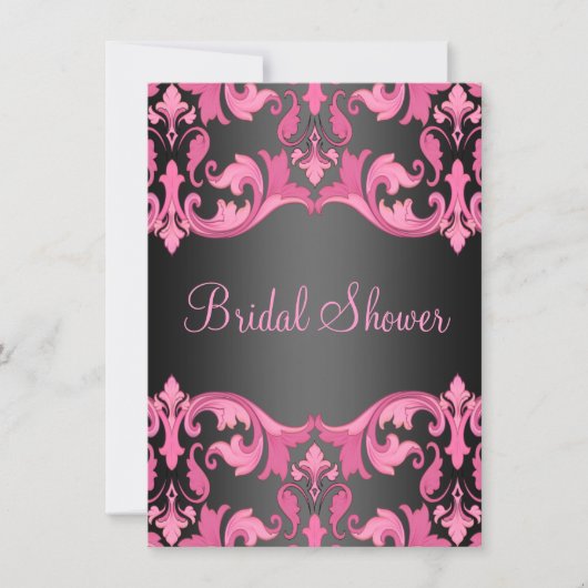 Black/Pink Damask Bruids Douche Uitnodiging (Voorkant)
