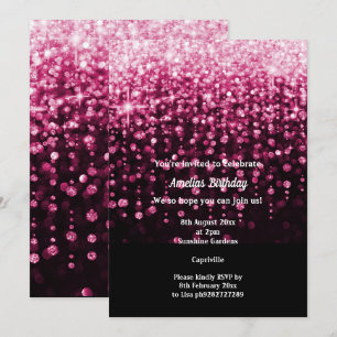 BLACK PINK DIAMOND WATERFALL BIRTHDAY PARTY INVITA KAART