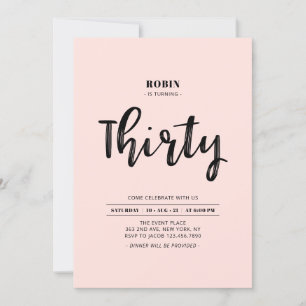 Black & Pink   Eenvoudig 30e verjaardagsfeestje Kaart